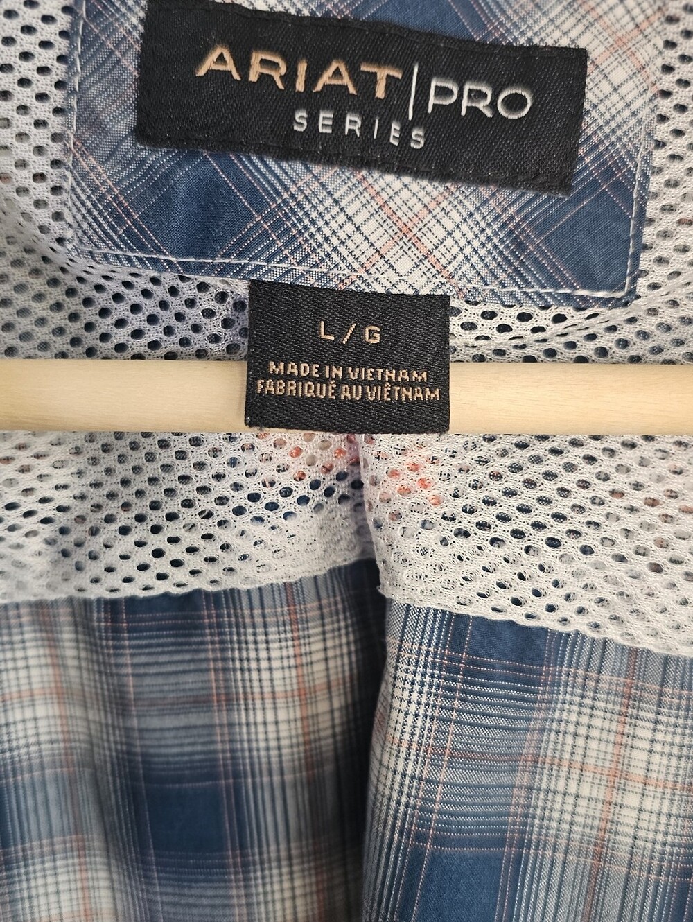 Ariat Pro Series VentTEK Western Snap Shirt Mens L Blue Plaid Mesh Vent Ranch - Picture 2 of 6